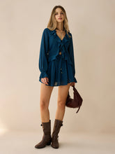 Chiffon Ruffled Long-Sleeve Top and Shorts Set